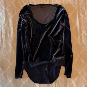 J. Crew Black Velvet Long-Sleeve Scoop Neck Bodysuit